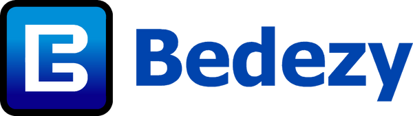 Bedezy Blue icon "B" in white on a blue background and the word Bedezy on a transparent background