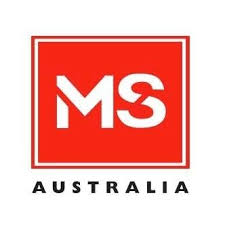 Red square with MS in white and Black letters for Australia. 